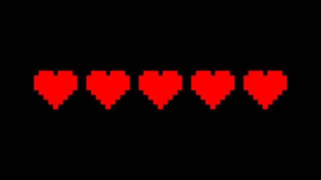 Retro pixel art heart health bar loading animation
