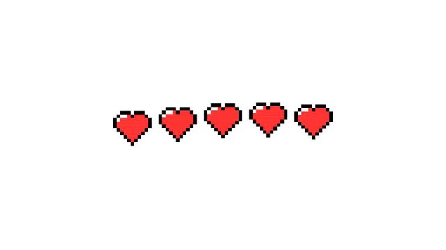 Pixel art heart health bar filling up on white background