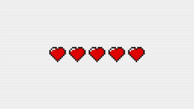 Pixel art heart loading bar animation showing retro game health progress