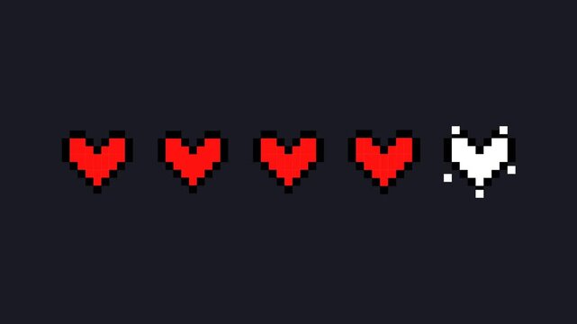 Heart loading bar animation in pixel art style for video games