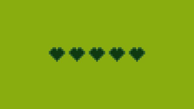 Pixelated heart health bar loading on green background