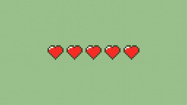 Heart loading bar animation filling with red color in pixel style