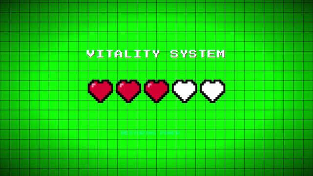 Pixel heart loading bar filling on a green retro monitor screen