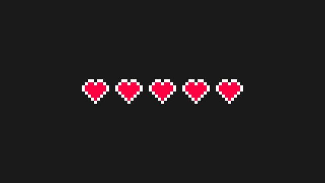 Retro pixel heart health bar filling up on dark background