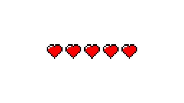Retro pixel art heart loading bar animation sequence