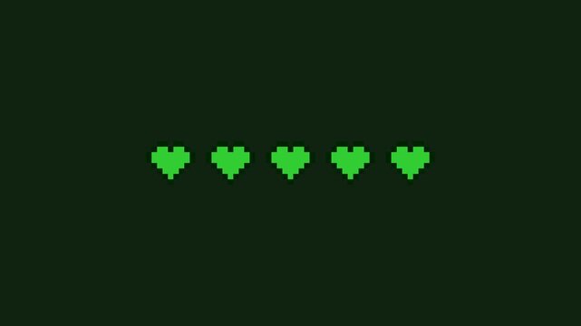 Green heart progress bar loading in a retro pixel style