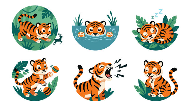 Cartoon tiger various poses.