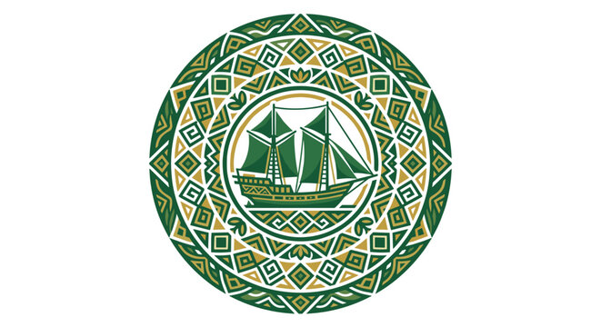 Green sailboat in circle pattern.