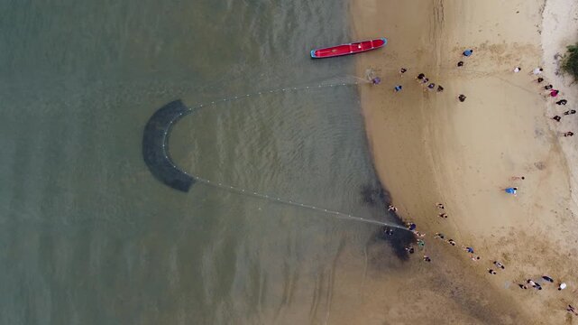 Aerial view of artisanal fishing in Saco do Mamangu&aacute;, Paraty, Brazil
