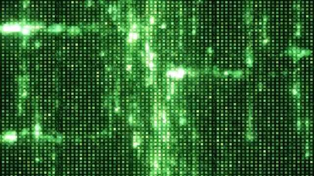 Futuristic Cyber Data Stream with Green Digital Grid and Glowing Light Streaks ideal for cybersecurity backgrounds and tech video projects.