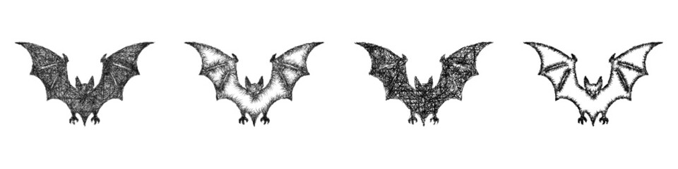 Fototapeta premium Sketch black and white giant bat icon design set