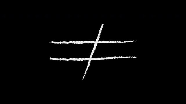 Hand drawn inequality math symbol with transparent alpha channel. Concept of difference, comparison, and not equal. Ideal for video overlay.