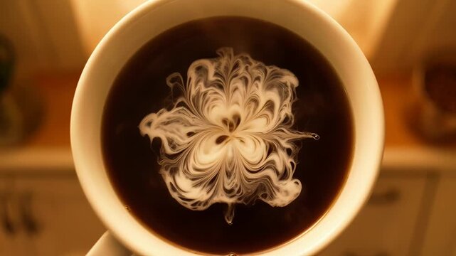 Coffee cup with artistic milk swirl design