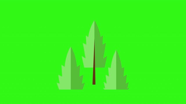 Flat design evergreen trees on green background for naturethemed designs. Ideal for ecofriendly branding and environmental projects.