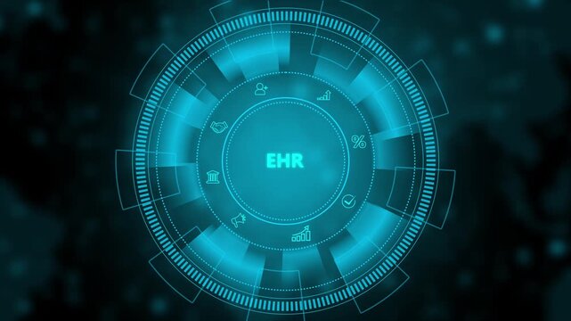 EHR (Electronic Health Record) concept.electronic medical record.futuristic blue technology. Motion graphics of technology icon interface background