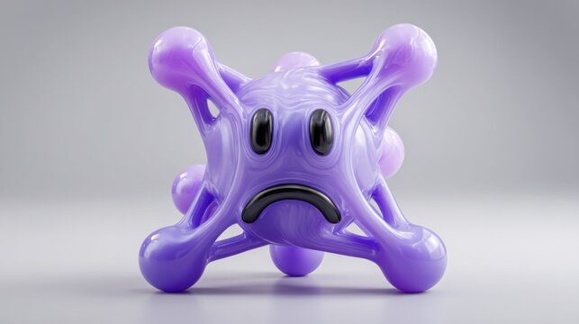 Purple toy with a sad face representing emotional expression and interaction within a creative conceptual framework