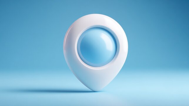 Simple white pin with a blue circle representing hyperlocal content node in geographical information systems