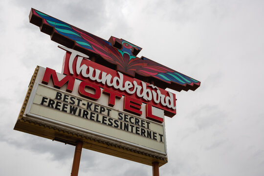 Thunderbird Motel vintage sign in Elko, Nevada, May 2020