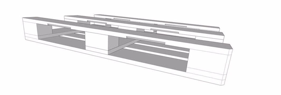 Epal Pallet Design 1200 x 800 mm standard with bottom view perspective and precision drawing illustration complete with 360 degree rotation animation
