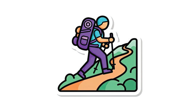 Hiker with backpack on mountain trail.