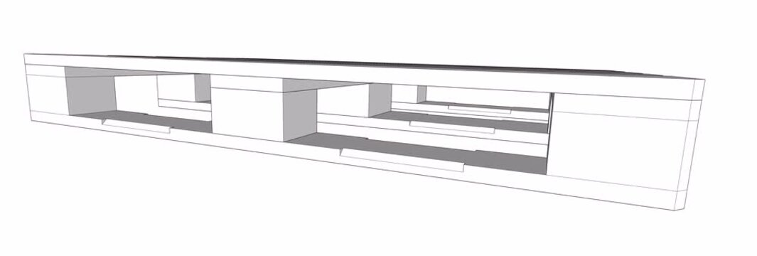 Epal Pallet Design 1200 x 800 mm standard with top view perspective and precision drawing illustration complete with 360 degree rotation animation