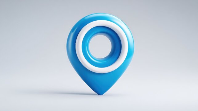 Blue and white pin icon representing hyperlocal content node for geolocation and digital mapping services