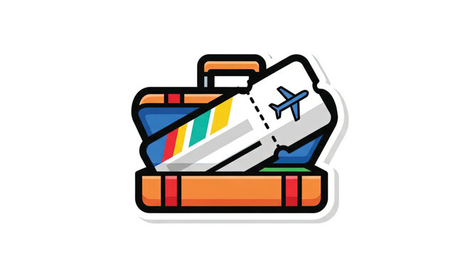 Colorful luggage with travel documents.