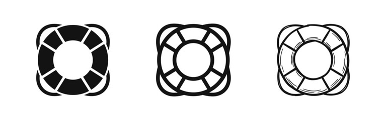 Lifebuoy Safety Icon Set - Nautical Rescue Ring Symbols in Flat, Outline, and Hand-Drawn Doodle Styles © drawing lines