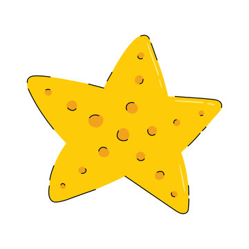 Doodle hand drawn starfish vector illustration. Cartoon yellow sea star isolated on white background.