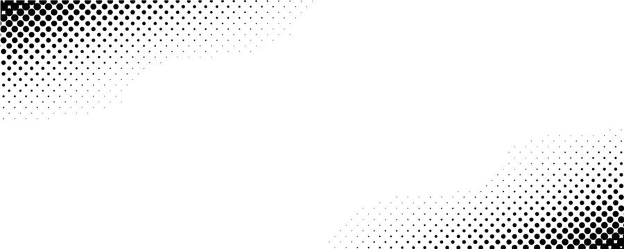Abstract black and white halftone polka dot pattern background, modern monochrome diagonal corner dotted geometric texture vector illustration