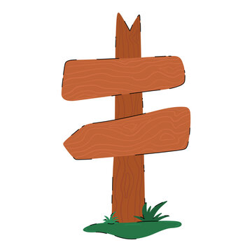 Hand drawn wooden arrow signpost vector illustration. Rustic travel direction sign isolated on white background.