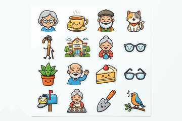 Fototapeta premium Senior Lifestyle Cartoon Sticker Collection on White Background