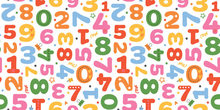 Colorful seamless pattern with  numbers. Educational counting design for kids learning materials, nursery decor and classroom products. Flat vector illustration.