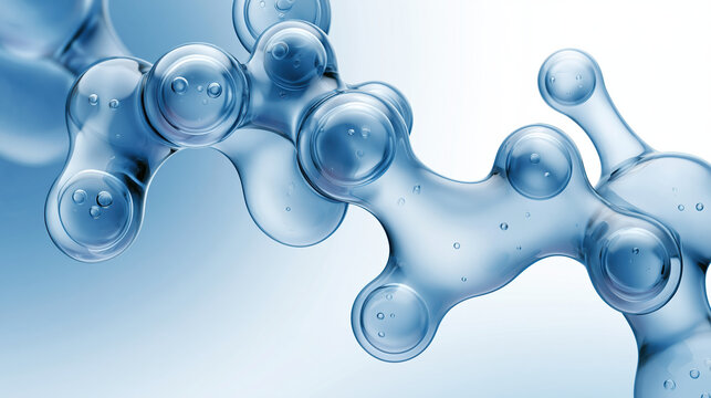 Abstract blue cell structure translucent molecule shape biotechnology background science banner liquid bubble form glossy sphere organic network