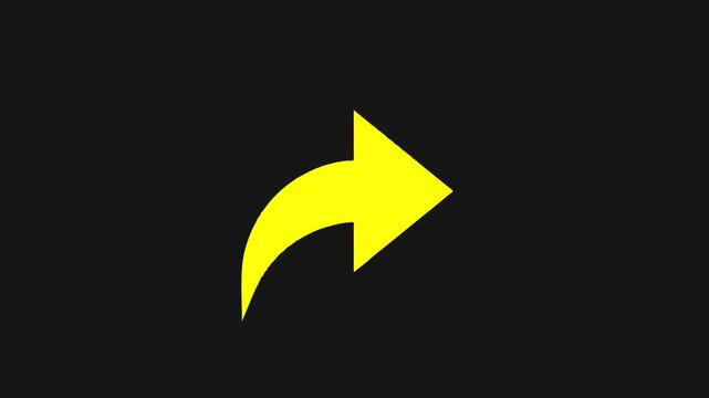 Yellow share icon animation on black background, arrow symbol represents sharing content online