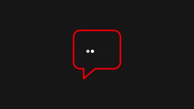 Abstract red speech bubble icon animation with typing dots symbol on dark black background clip