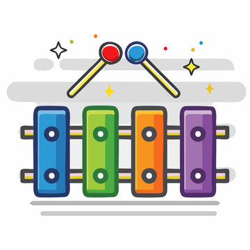 Colorful Xylophone with Mallets and Sparkles