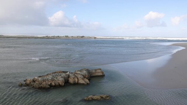 Southern Atlantic Ocean emptying into Hermanus Lagoon, Hermanus, South Africa