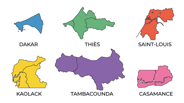 Senegal Regions Map Colorful Administrative Divisions Geographic Outline