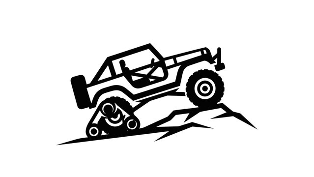 Off road vehicle with tracks climbing a rocky incline.