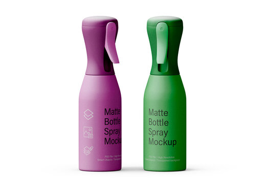 Matte Spray Bottle Mockup Set Front and Side View