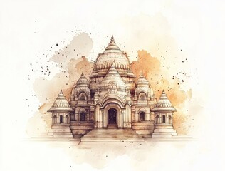 Obraz premium Stylized depiction of a Gujarat temple in a unique watercolor style.