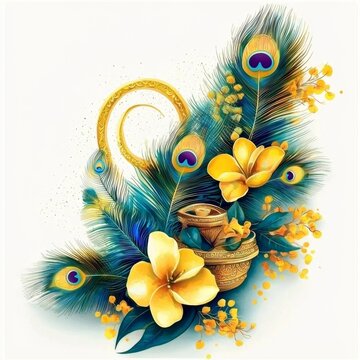Showcasing the beauty of konna flowers and peacock feathers in art.