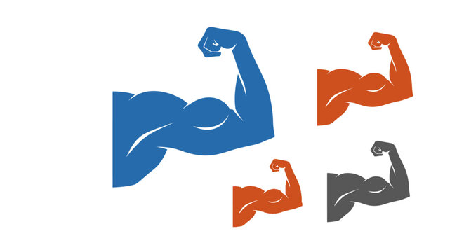 Set of stylized muscular arm icons representing strength and fitness.