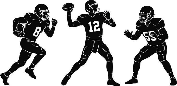 American football players running and throwing ball