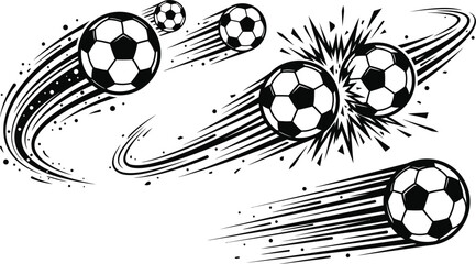Black and white soccer balls flying in motion © NasimaAktar