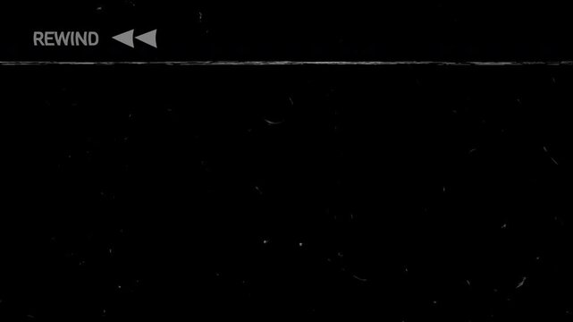 Retro VHS tape with rewind symbol, dirt and noise effect overlay video, overlay footage, vintage film. 4K Video