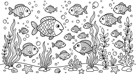 Black and white fish swimming in seaweed ocean © MdAshfakurRahman