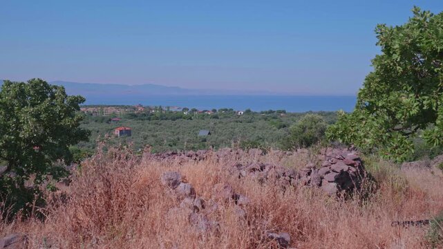 Panoramic View of Sivrice Bay and Lesbos Island from Hilltop in Ayvacik Canakkale