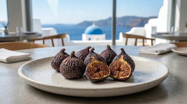 Figs Dried Kalamata Dried Kalamata Figs on Ceramic Plate Close Macro Golden Brown Texture